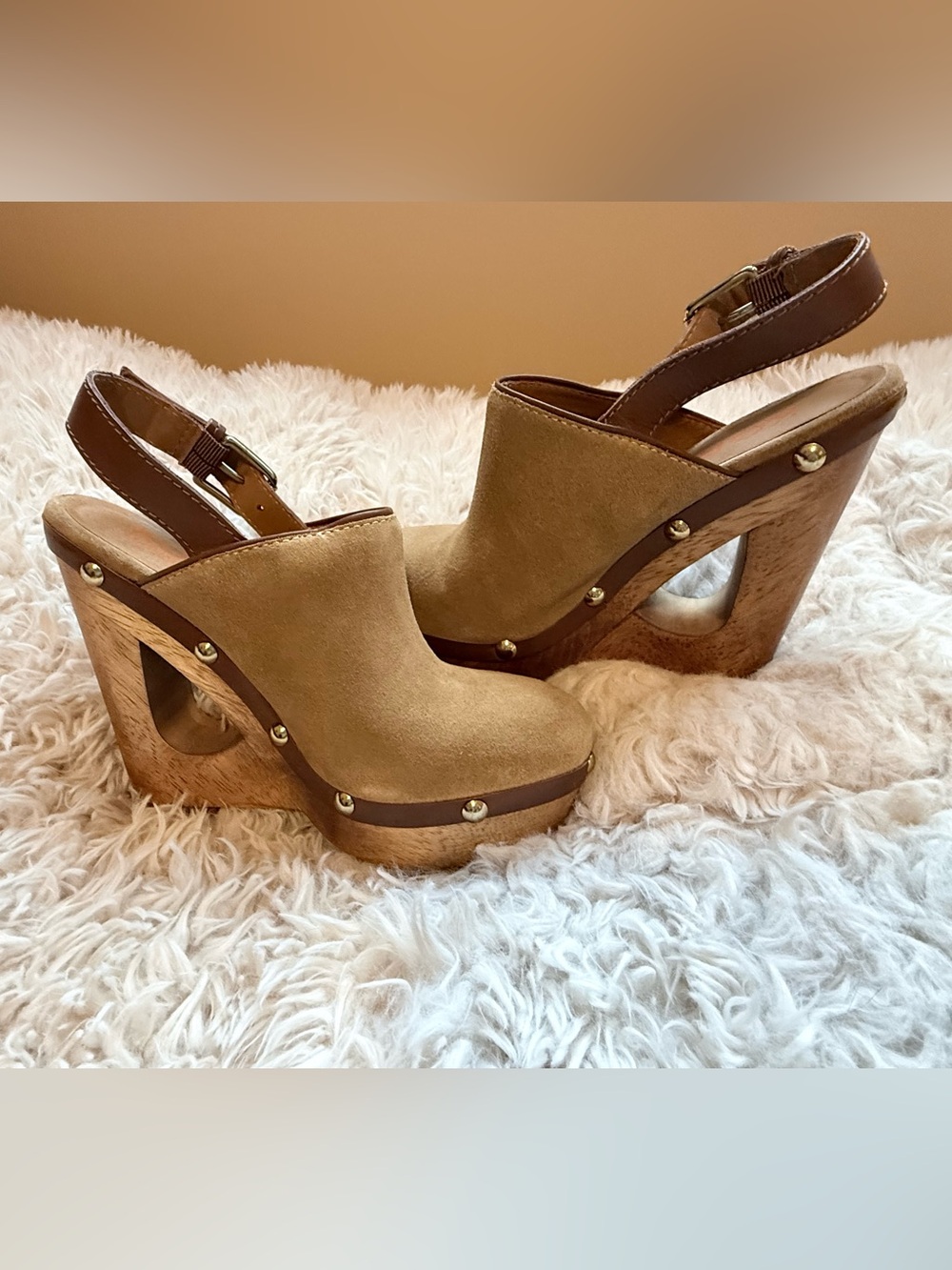 Kors by Michael Kors Tan Suede Platform Slingback Clogs